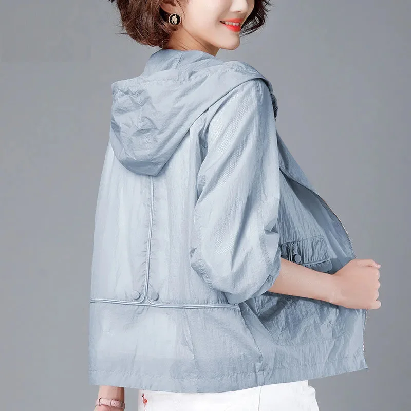 Woman Sun Protection Clothing Female Jackets Summer Ladies Thin Long Sleeve Outdoor Sports Hooded Protect Windbreakers Outerwear
