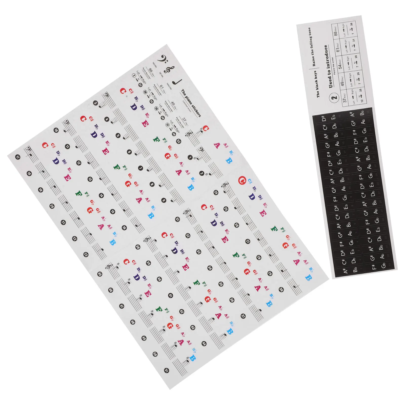 

Piano Keyboard Sticker Decals 2 Sheets Colored Notes for Keys Detachable Beginner Accessories Electronic Labels Safe Material