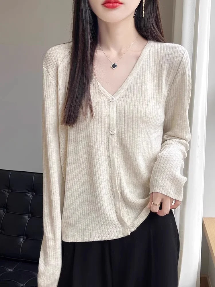 柔らかく快適なオルトスヴェ ロングスヴェ レディース ニット ウール カーディガン 春秋 薄手 スパンウール アウターウェア