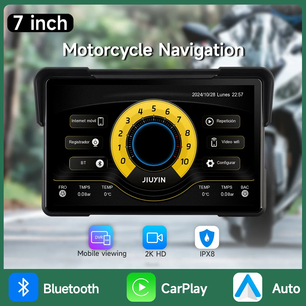 

2K 7 inch Recorder Motorcycle Multimedia GPS Navigation Wireless CarPlay Android Auto IP67 Waterproof Screen Bluetooth 2025 New