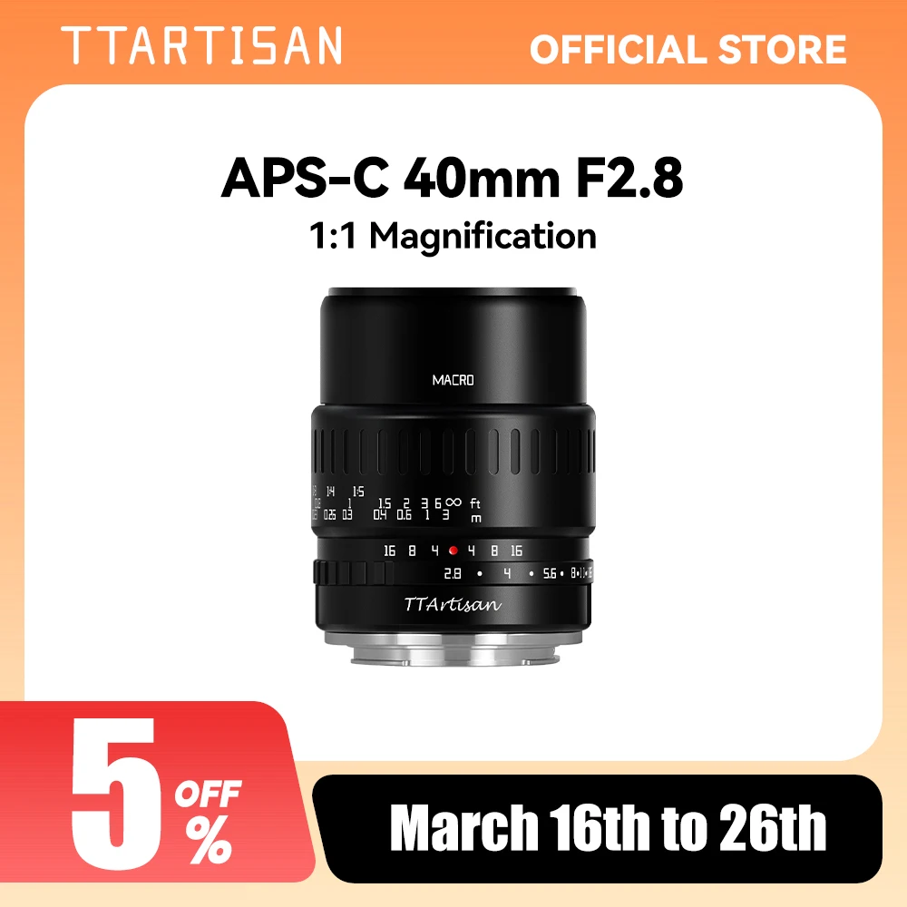 TTArtisan 40mm F2.8 Macro Lens for Sony E Mount a6600 Fujifilm XT4 XA XE X-Pro Canon M50 Panasonic Olympus M43 Nikon Z30 Camera