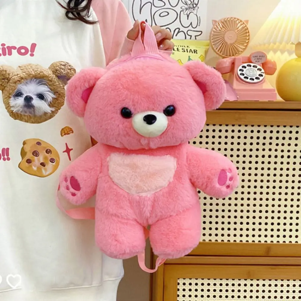 

Casual Multicolour Plush Bear Backpack Cony Hair 3D Plush Shoulders Bag Ins Cartoon Bear Animal Bag Outdoor