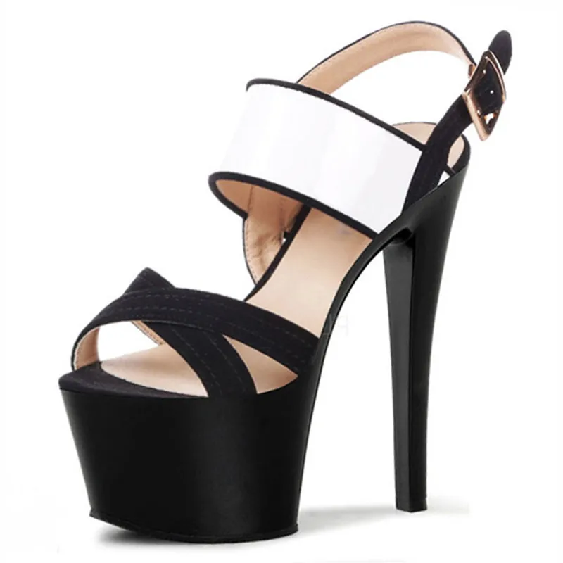 Summer fashion sandals, new crystal high heels, sexy white/pink/black combination 17cm sandals