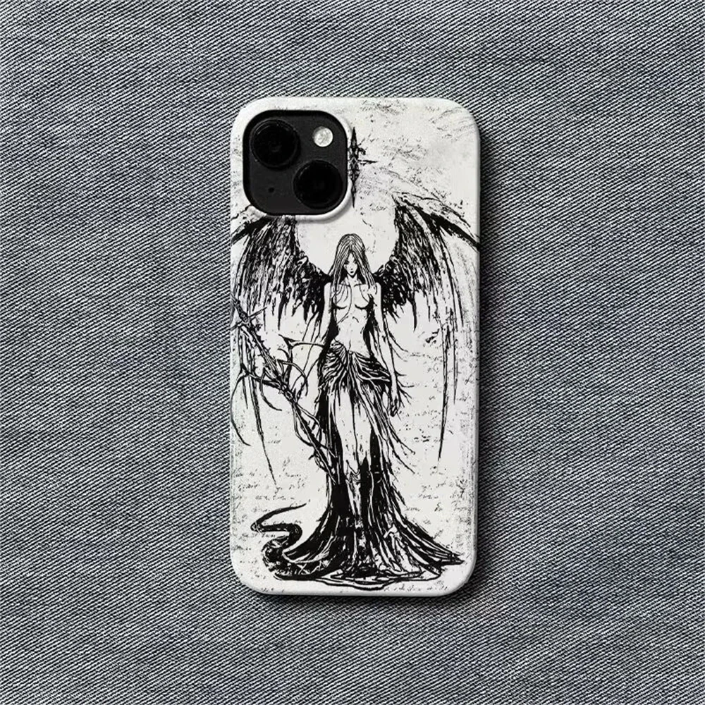 Gothic Girl Sculpture Retro Case For iPhone 16 15 14 13 Pro Max 11 12 Mini XR XS 7 8 Plus Stylish Cute Shockproof Case Cover