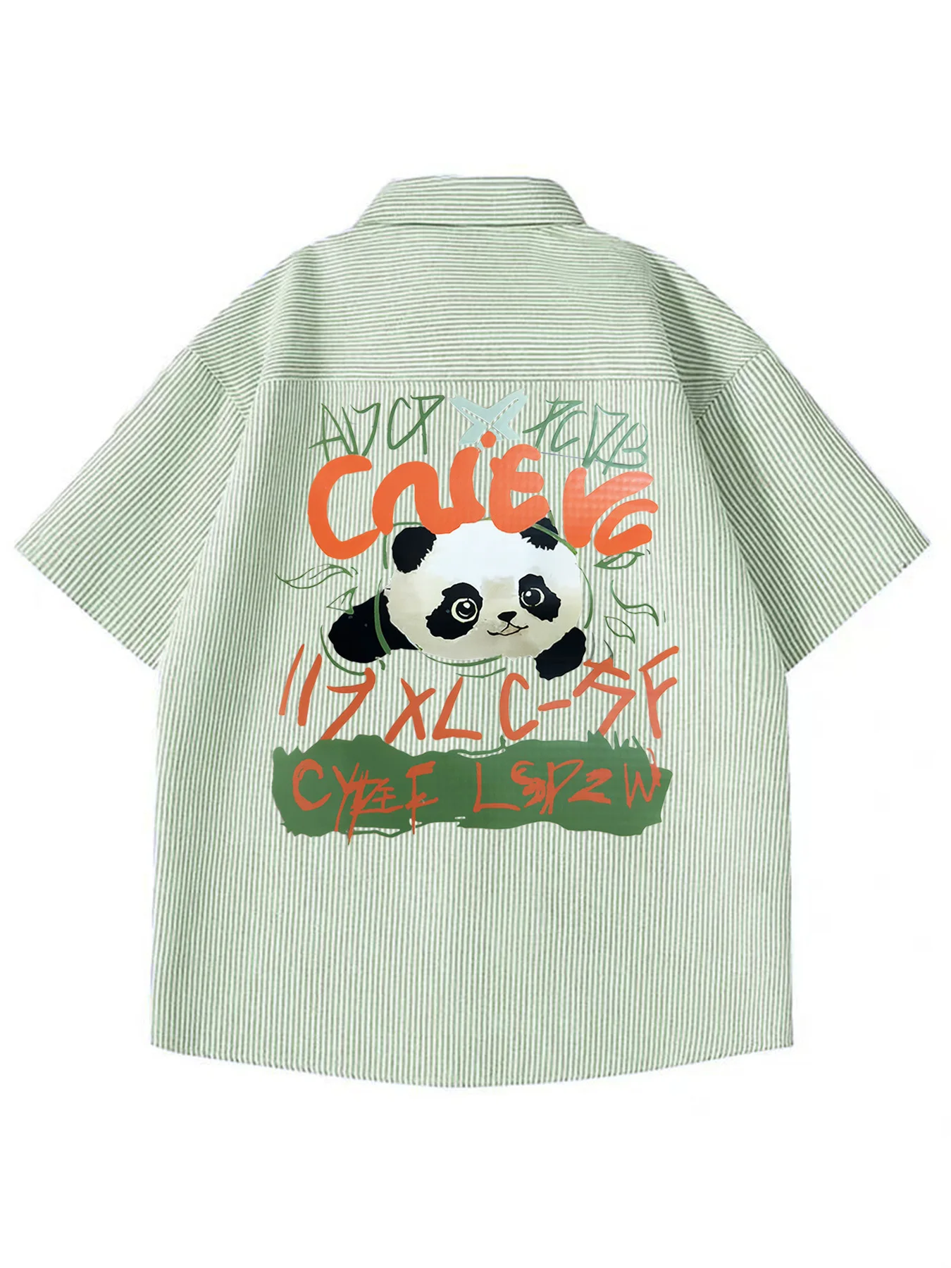 

Summer Trendy Men's New Fun Cartoon Panda Pattern Thin Striped Short-Sleeve Shirt, Casual and Versatile Style