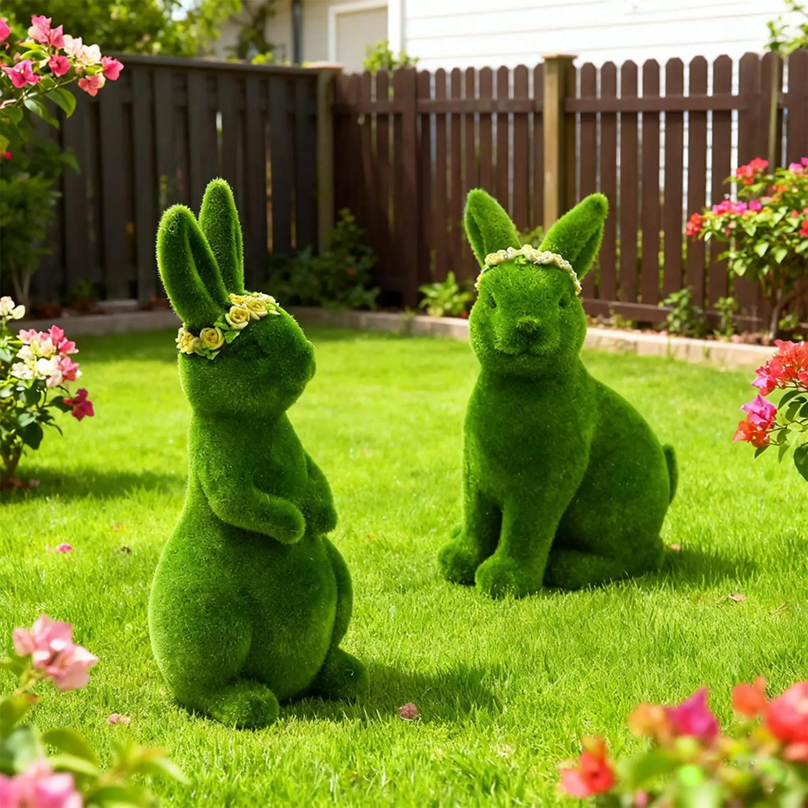 Flocked Easter Bunny Easter Figurine Decorations Outdoor Resin Moss Bunny Decoration For Indoor Home Desk Table Shelf Entrance
