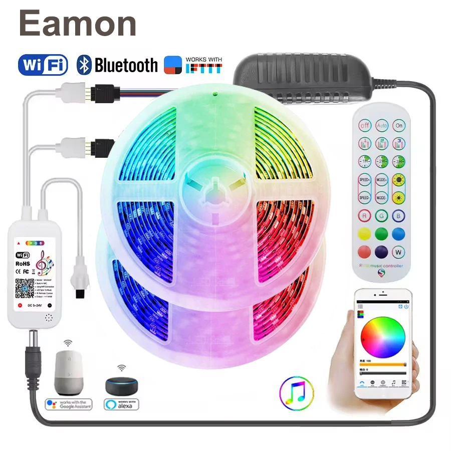 

LED Strip Light RGB Music Sync Color Changing Sensitive Built-in Mic, App LED Lights DC12V Flexible