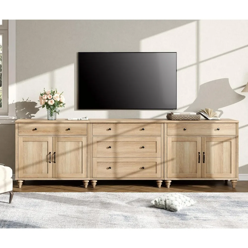 

Farmhouse TV Stand for 100 Inch TV, 3-in-1 TV Console Table with 5 Drawers and 4 Doors, Entertainment Center for 75/80/85