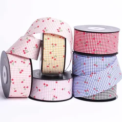 Kewgarden 25mm 38mm Plaid Cherry Ribbon DIY Children's Bows Hair Accessories Gift Flower Hat Decoration Handmade Tape 10 Yards