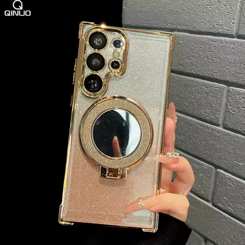 Ring Bracket Bling Glitter Mirror For Magsafe Case For Samsung S24 S23 S22 S21 S20 Note20 10 Plus Ultra FE Wireless Charge Cover