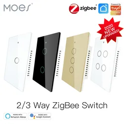 ZigBee Wall Touch Smart Light Switch With Neutral/No Neutral ,No Capacitor Smart Life/Tuya Works with Alexa,Google Hub Required