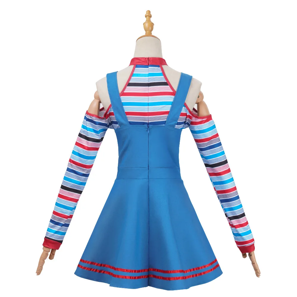 النساء شبح دمية تأثيري تشاكي ازياء الزي الكبار الفتيات فساتين فاخرة كرنفال الرعب شبح دمية ملابس مهرج هالوين