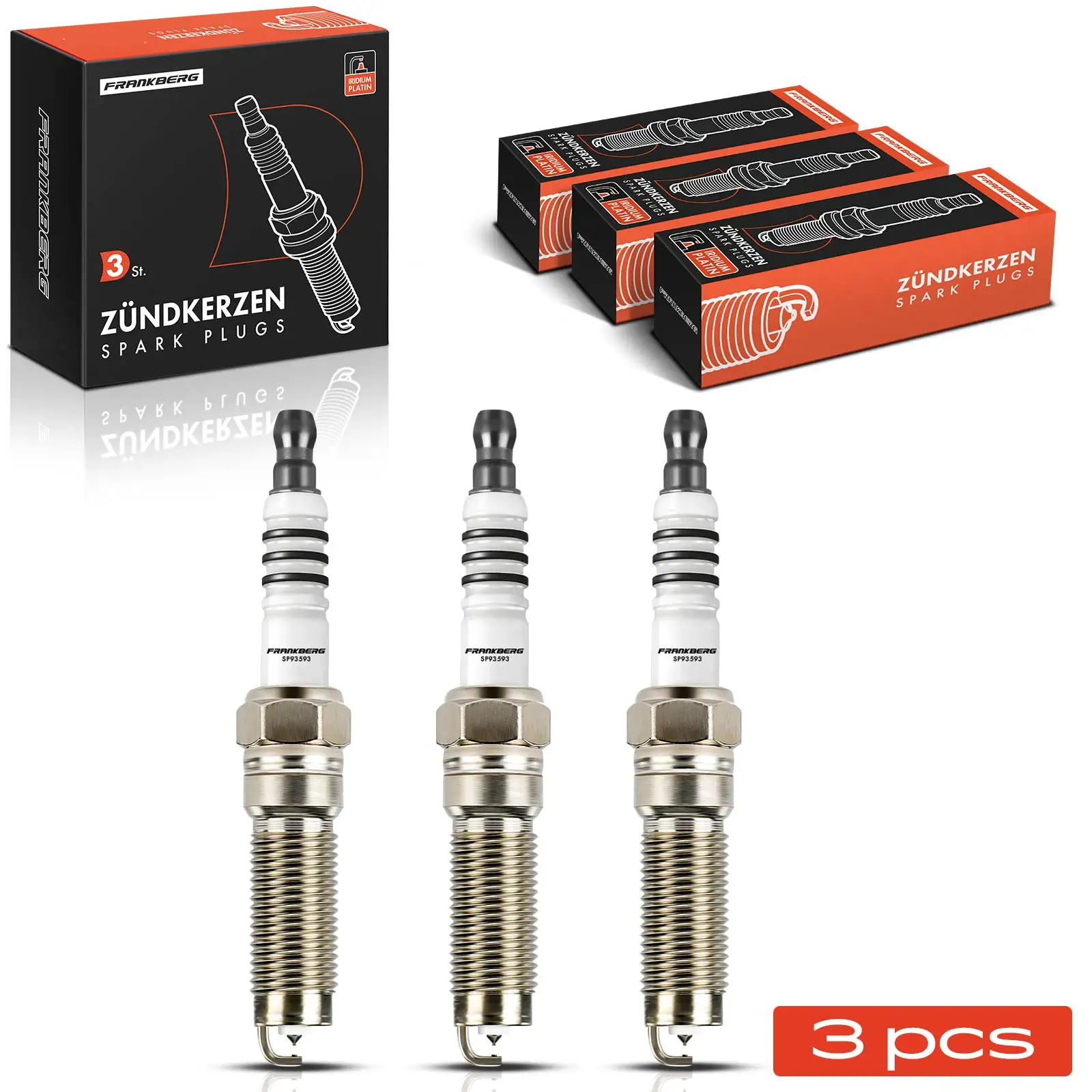 Frankberg 3x Bougie Bougie voor Ford Fiesta 6 7 Focus III B-Max C-Max II Transit CM5G-12405-CE SILZNAR8C7H 93593 1770305