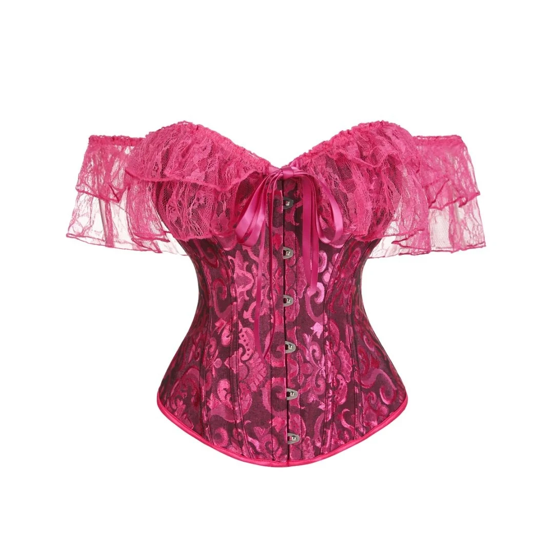 

Розово-красный жаккардовый кружевной корсет с косточками, винтажный корсет, викторианская готическая одежда, женский топ-бюстье с рукавами, корсет в стиле стимпанк, Damen