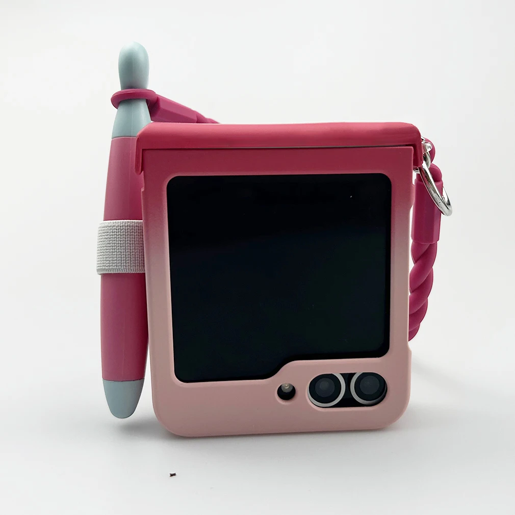 z flip 5 case cute phone cases with stylus Pink flip Cover for Samsung Galaxy Z Flip 5 case kawaii case with silicone hand strap
