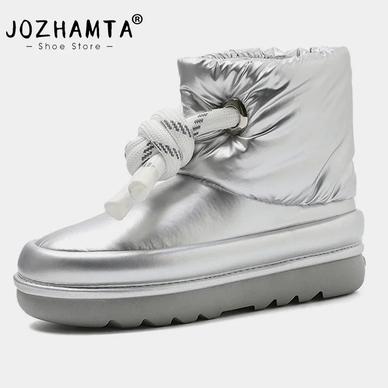 JOZHAMTA Size 35-40 Winter Snow Boots Thick Platforms Warm Women Ankle Boots Round Toe Concise Fashion Design Casual Shoes Woman