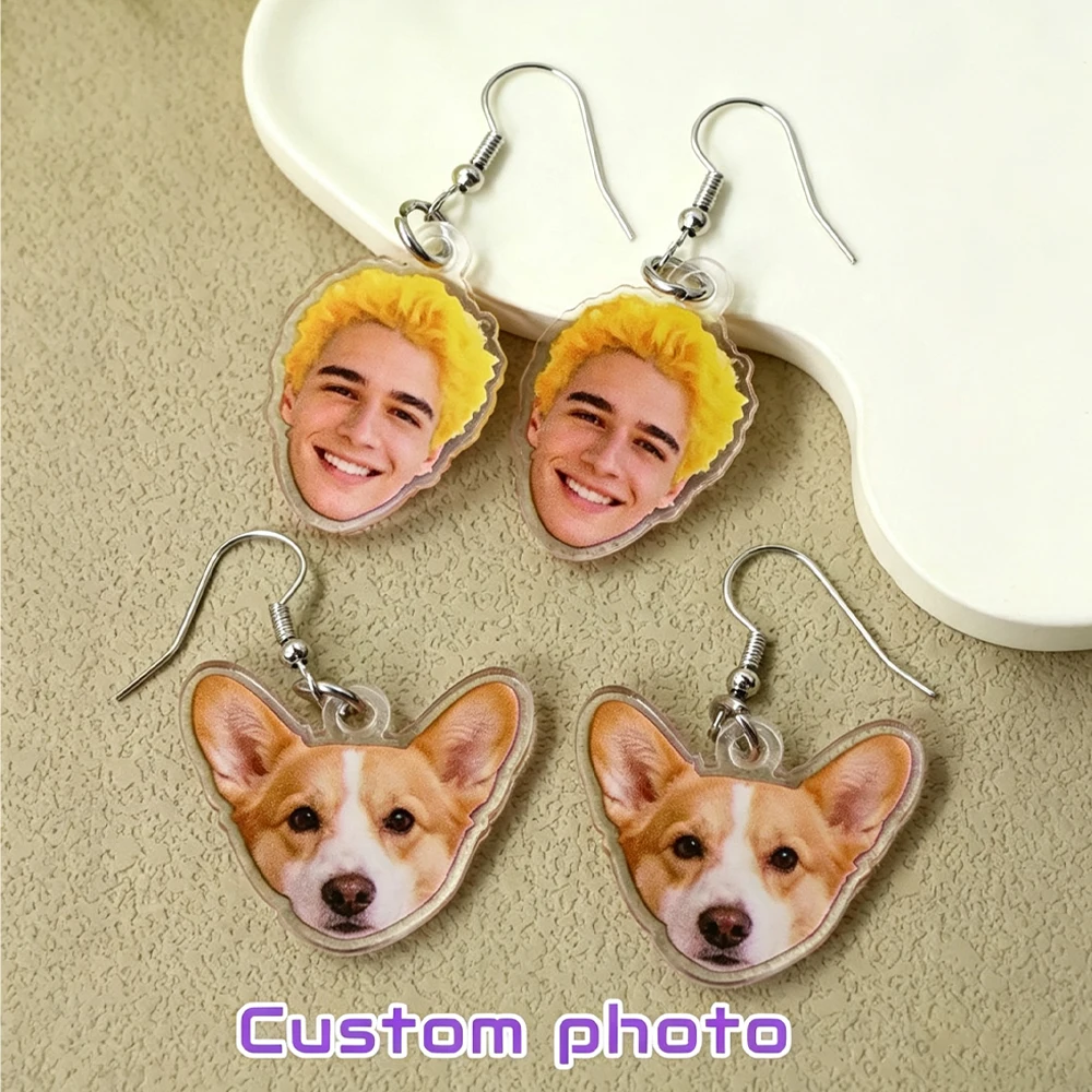 Personalized Earrings For Women Custom Photo Acrylic Earrings Customizable Pet Figure Photo Dangle Earrings Unique Jewelry Gift