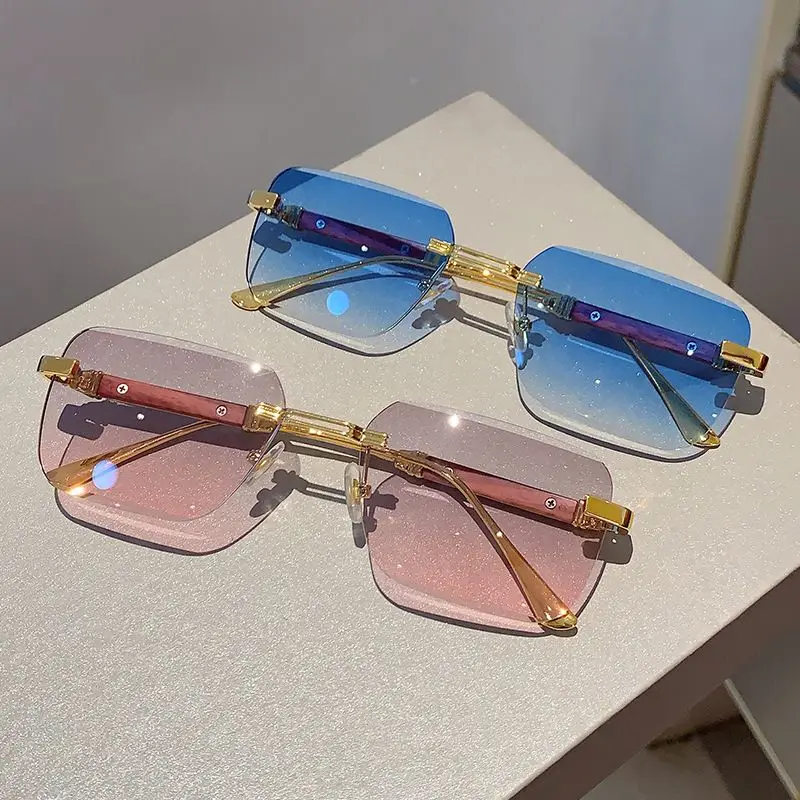 

Women Men Shades Rectangle Sun Glasses for Female Male Summer Traveling UV400 Rimless Sunglasses Metal Fashion Gafas De Sol