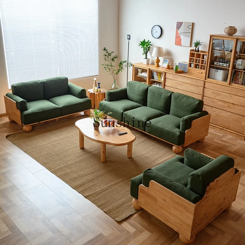 

◆ Solid wood fabric sofa living room modern simple Japanese tofu block Nordic ins small apartment