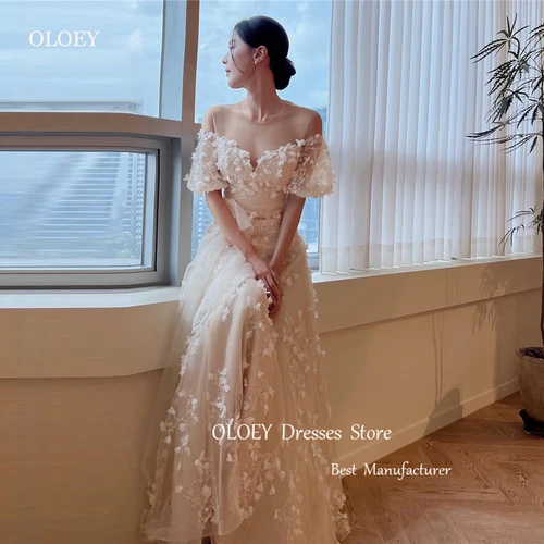 OLOEY 요정 레이스 꽃 얇은 명주 그물, 한국 웨딩 드레스, 사진 촬영, 얇은 목 바닥 길이, 맞춤형 신부 가운
