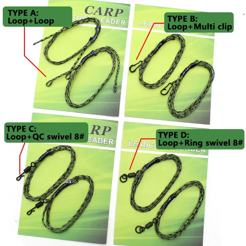 2pcs Leadcore Leader Carp Fishing Lines Quick Change Hooklink Swivel 8# Ready Tied Carp Rigs For Carp Fishing Accessories 45lb