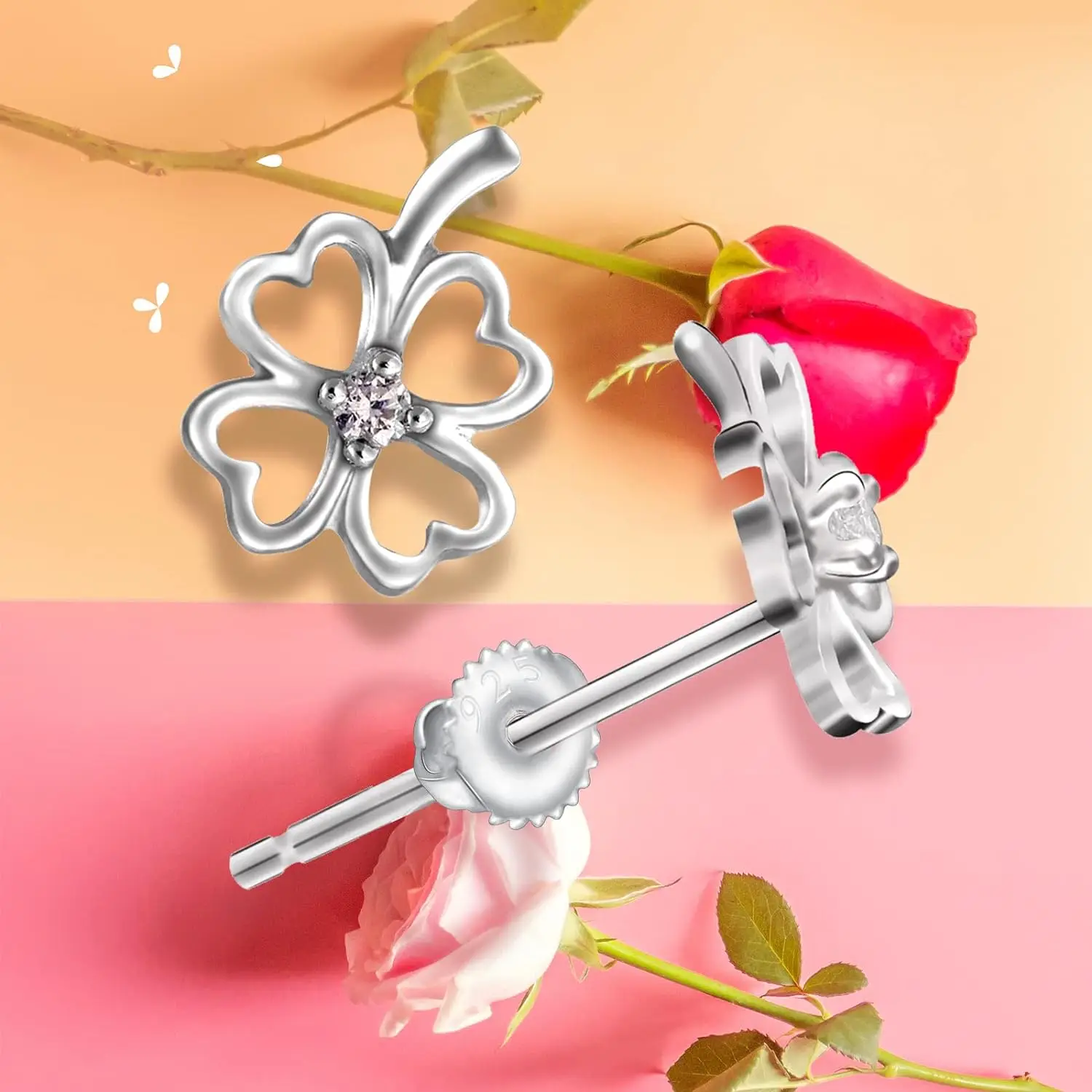 4 Stück 18K Gold 925 Sterling Silber Sicherheits-Schraubverschlüsse für Ohrringe, Ersatz-Verschlüsse für Diamant-Ohrstecker mit Gewinde – Detail 4