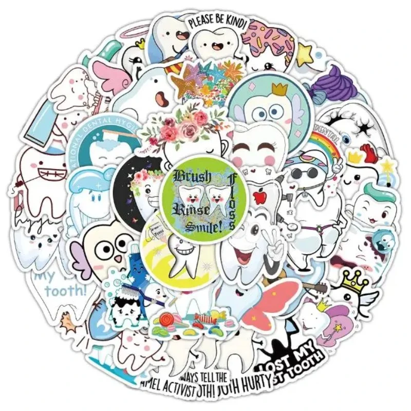 20×50Pcs/Bag Cute Dental Tooth Shaped Stickers Dentist Store Toothbrush Cartoon Teeth Sticker Wallstickers Decoration