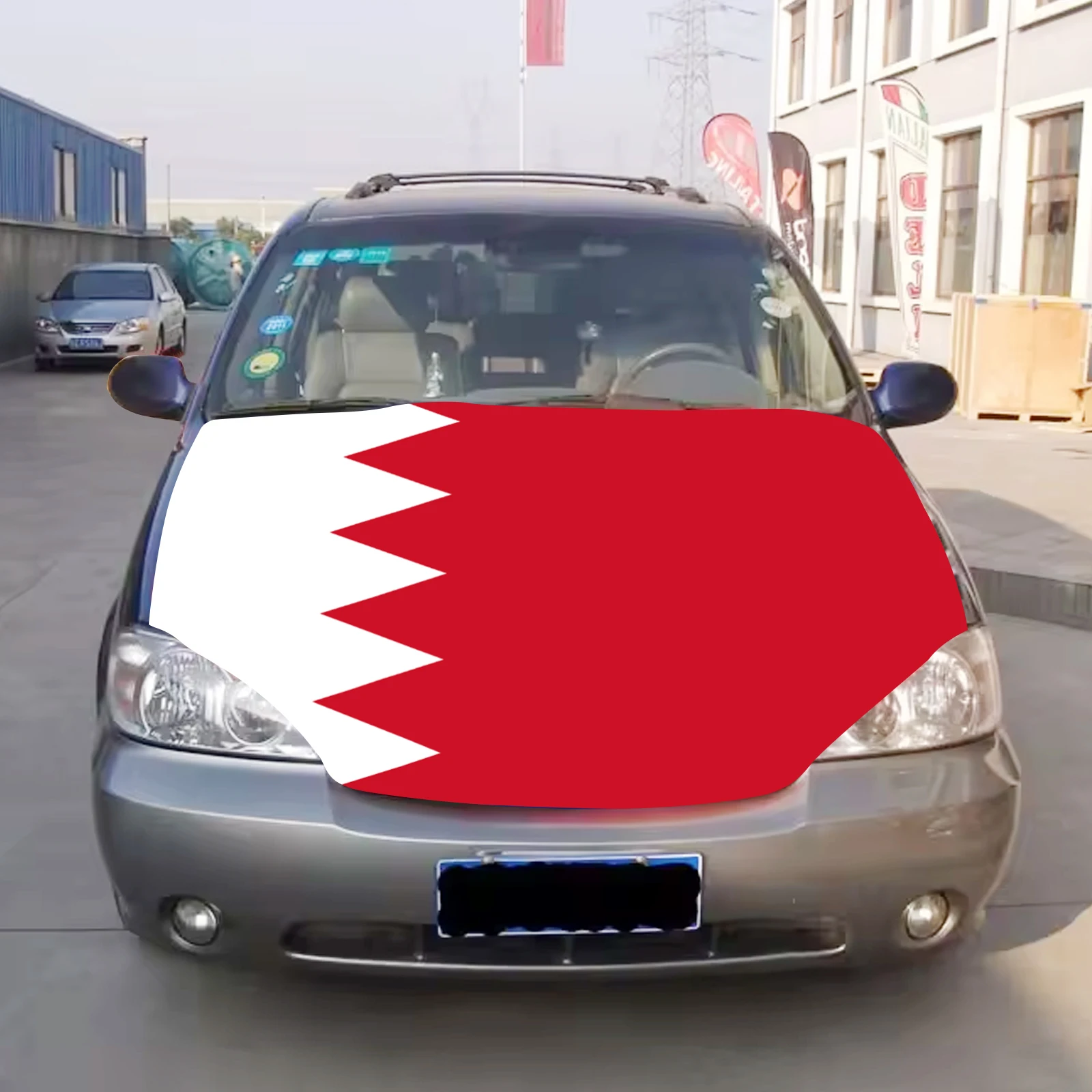 Bahrain Car Hood Cover Flag  Universal Size Elastic Polyester 120x150cm for Car Decor