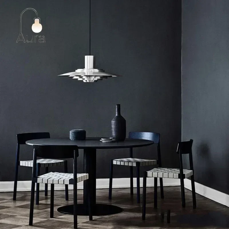 الشمال مصباح الأبيض الفضة معدن E27 بساطتها LED الثريا الفن تصميم المطبخ غرفة نوم ديكور المنزل قابل للتعديل قلادة ضوء #4