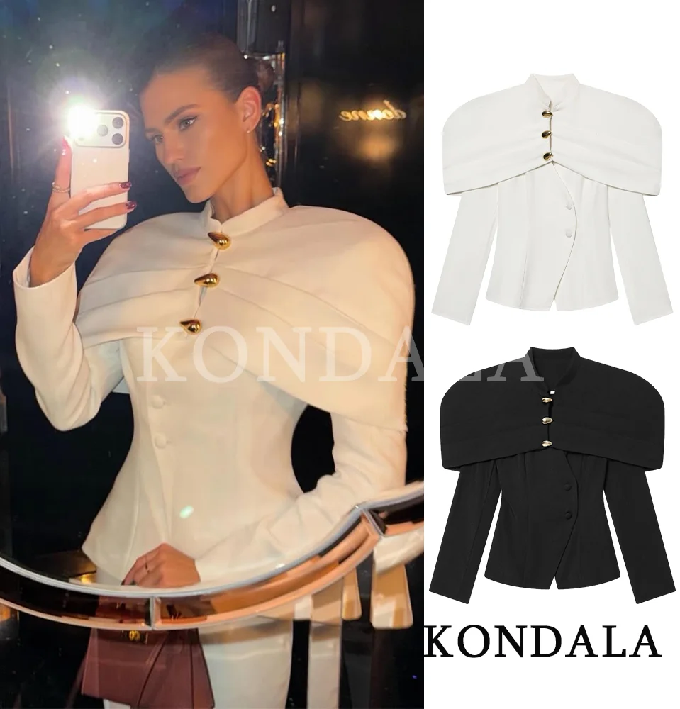 

KONDALA Elegant Evening Slim Blazer Women Trendy Vintage Slim-Waist Shawl Blazer 2026 Spring Summer Fashion High Street Blazer