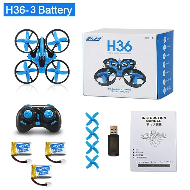 JJRC H36 Mini Drone 4Ch 6-Axis 3 Batteries Headless Mode Helicopter 360° Flip One-Button Return Rc Quadcopter Toys for Kids Gift