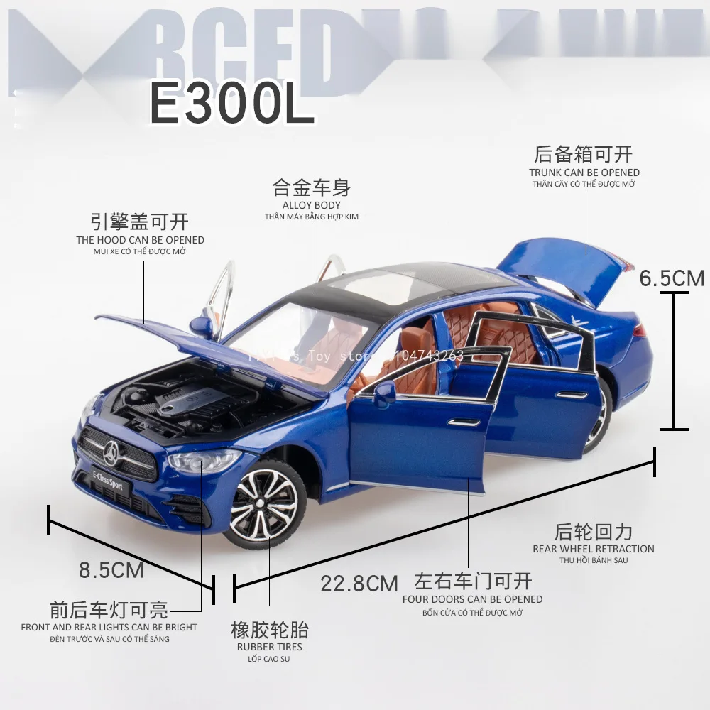 1:24 E-CLESS E300L aleación miniatura modelo juguete Diecast coche sonido luz tirar hacia atrás vehículos regalo de Navidad amigos 10