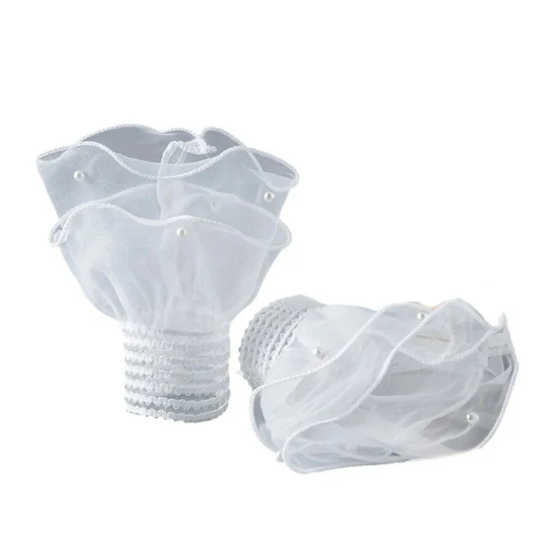 فستان الزفاف الرئيسي بأكمام من الدانتيل وإكسسوارات فستان الزفاف