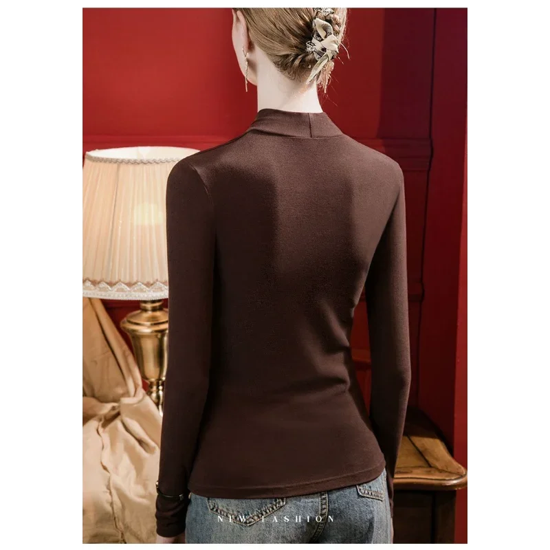 2025 الخامس الرقبة نحى بلون قاع طويلة الأكمام تي شيرت المرأة ضئيلة الخريف نمط تنوعا #4