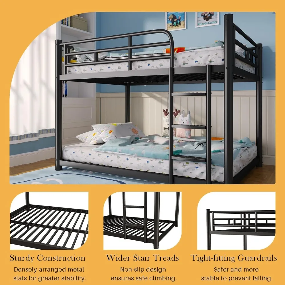 سرير مزدوج بطابقين كامل مع حاجز أمان وسلم، مناسب للأطفال والكبار، إطار سرير كامل الحجم، هيكل معدني لـ D #4