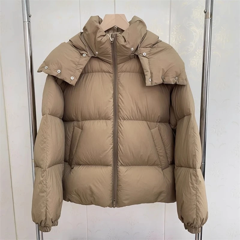 Winter new women\'s stand-up collar hooded white duck down thick warm down jacket y2k high quality fashionCasual loose bread coat