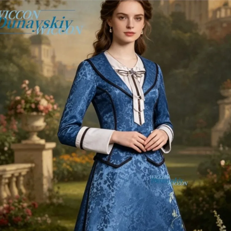 

Liliana Adornato Costume Court Style Blue Dark Patterned Long Dress Classical Lolita Cos Anime Game Pio Fiore No Banshou Cosplay