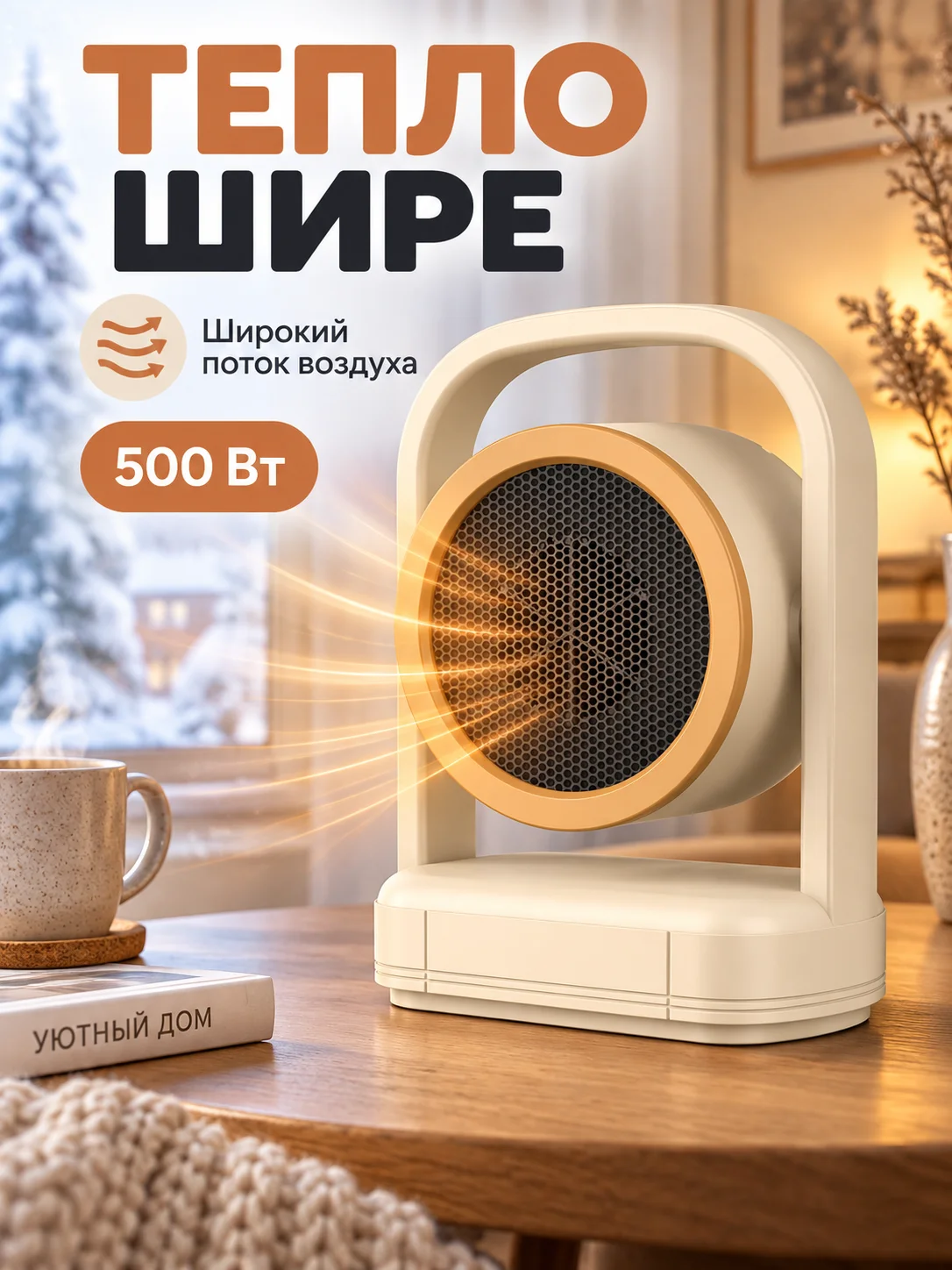 500W Portable Space Heater with Wide-Angle Heating, Overheat Protection, Compact Electric Fan Heater for Home and Office**