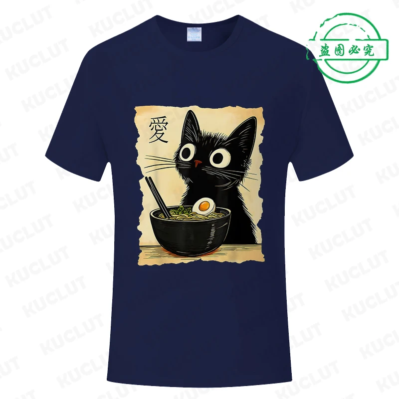 Kawaii Cat Ramen Graphic Tops for Men Women Japanese Anime Cat Fashion T-shirts Short Sleeve Clothes Trend Casual Unisex Tshirts