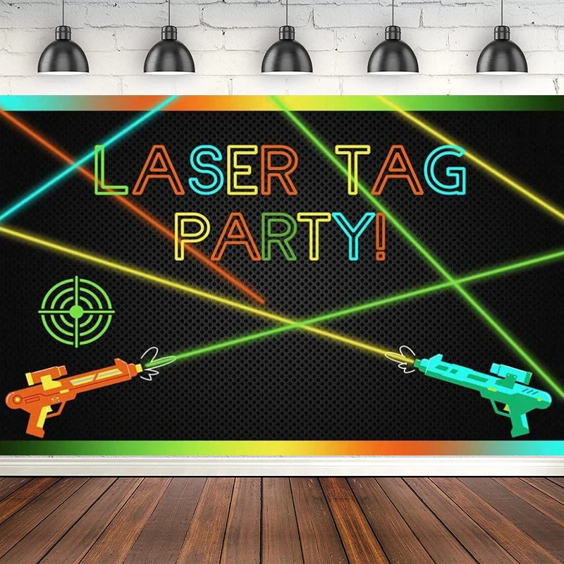 Photography Backdrop Laser Battle Guns Birthday Party Night Game On Indoor Laser Tag Neon Glow Photo Studio Background Banner