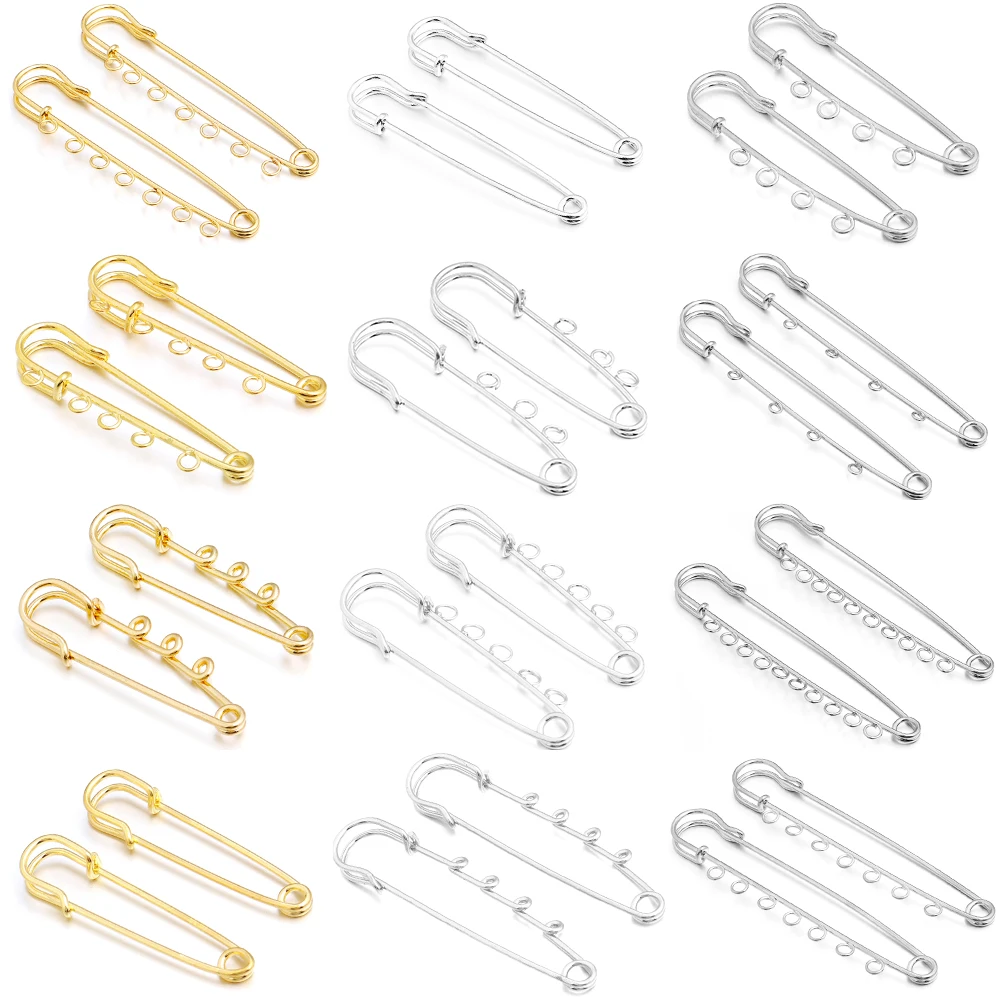 Gold Safety Pins Brooch Blank Base Brooch Pins Jewelry Pin Multi Holes Connectors For Jewelry Making Supplies DIY Accessories