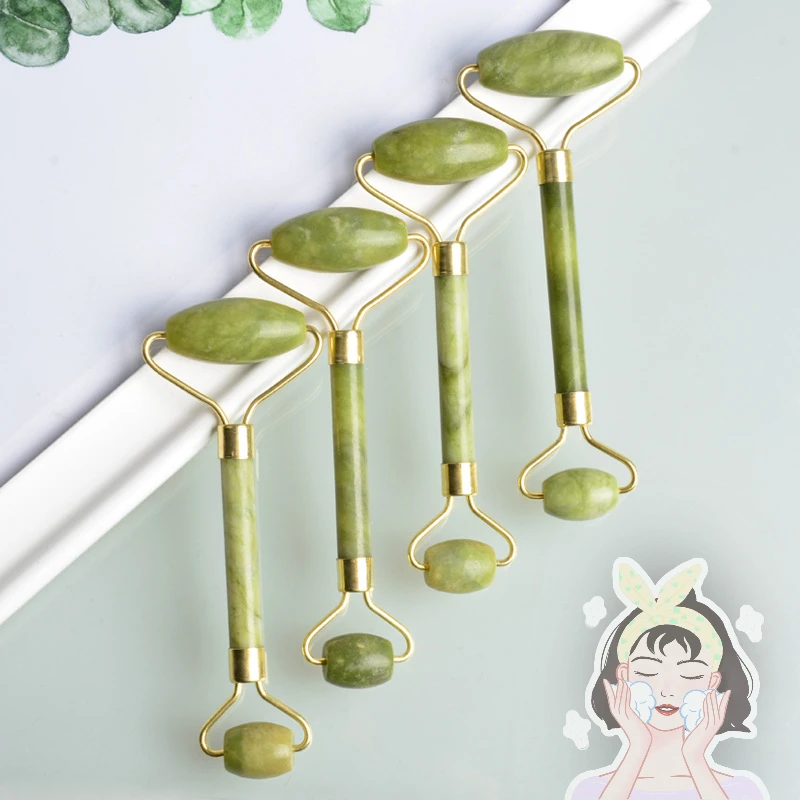 Facial Green Jade Massage Roller Face Brightening Skin Black Eye Roller for Back Neck Massage Double Heads Roller Facial Relax