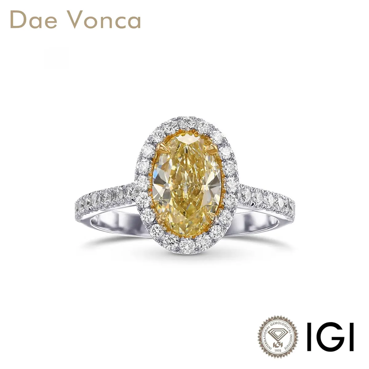 

PT950/14K/18K Yellow & White Gold Halo Diamond Ring 1.0-2.0ct Yellow Oval Lab Grown Diamond IGI Pavé Shank Engagement Ring