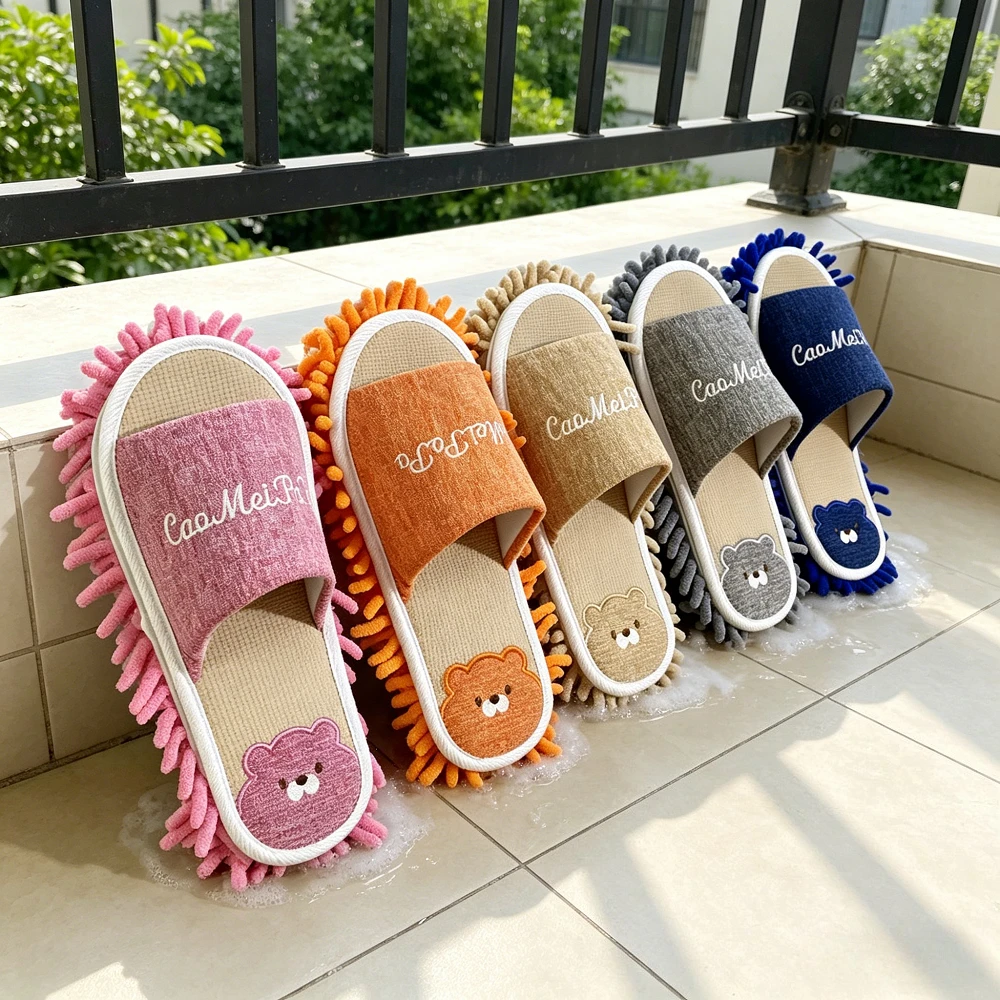 1 Pair Microfiber Cleaning Mop Slippers Washable Floor Cleaning House Mop Shoes Dusting Slippers Dirt Removal Tool Supplies