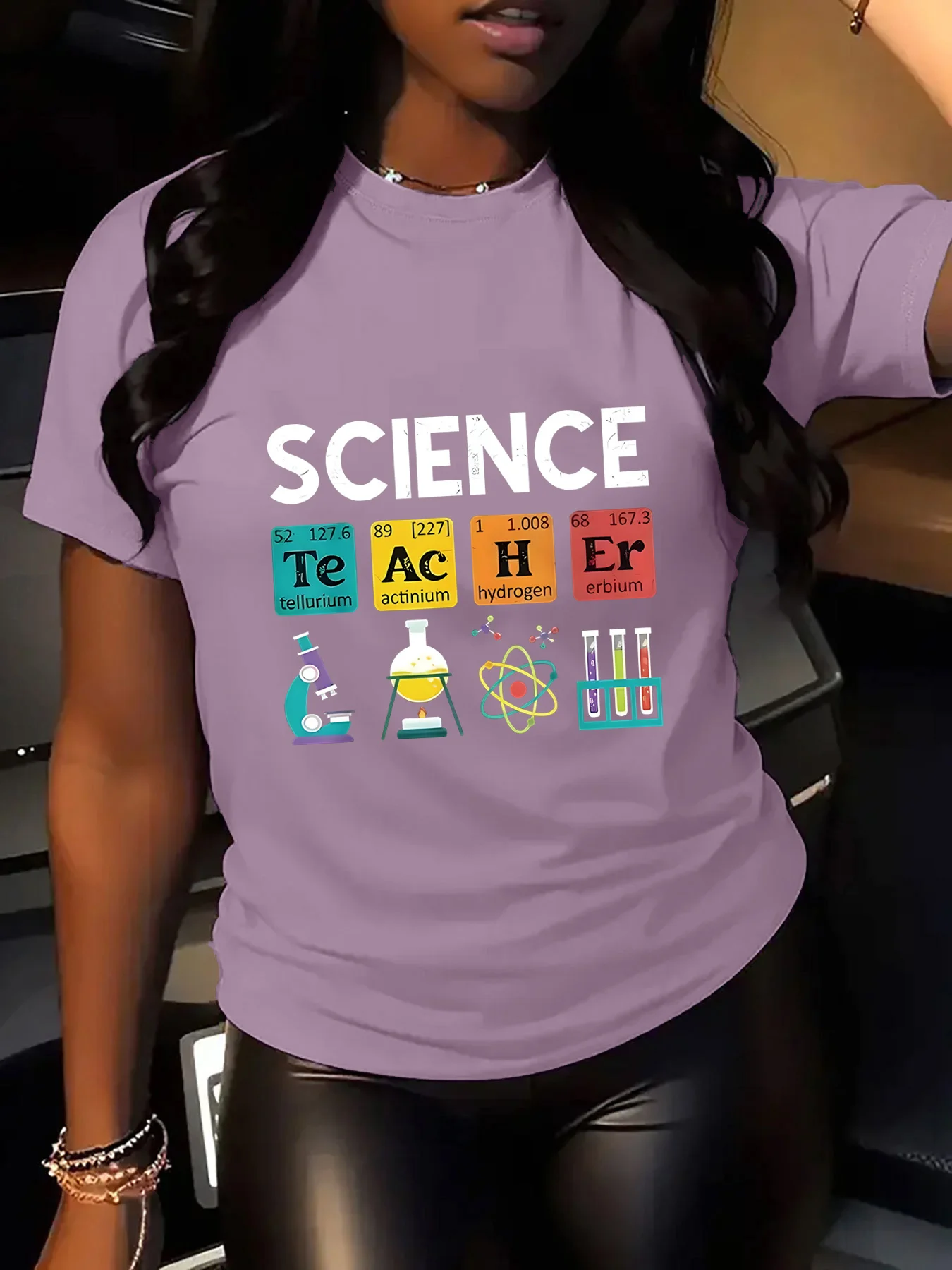 Chemical Element Periodic Table Scientific Pattern Women's Comfortable Printed T-shirt Personalized Commuter Daily Casual Top