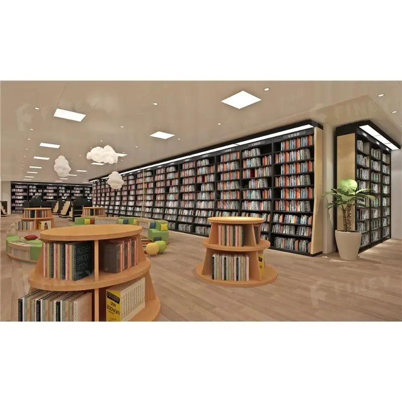 Retail Modern Library Interior Book Shelves Decoration Free Design  Furniture