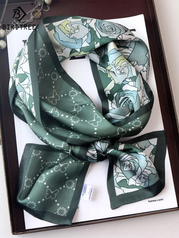

BirdTree 100%Mulberry Silk Scarf, Double Sided Floral Print, Satin Mom's Gift, Elegant Fashion Ribbon, 2024 Spring New A41708QM