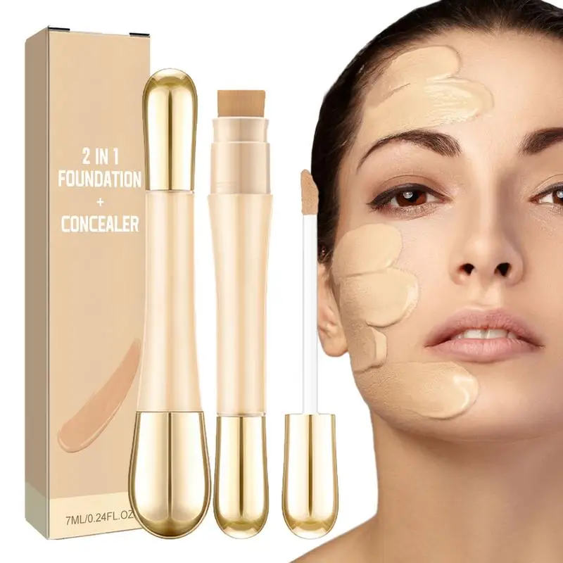 1 Stuks Gezicht Foundation Concealer Pen Langdurige Donkere Kringen Corrector Contour 2 In 1 Foundation En Concealer Cosmetisch