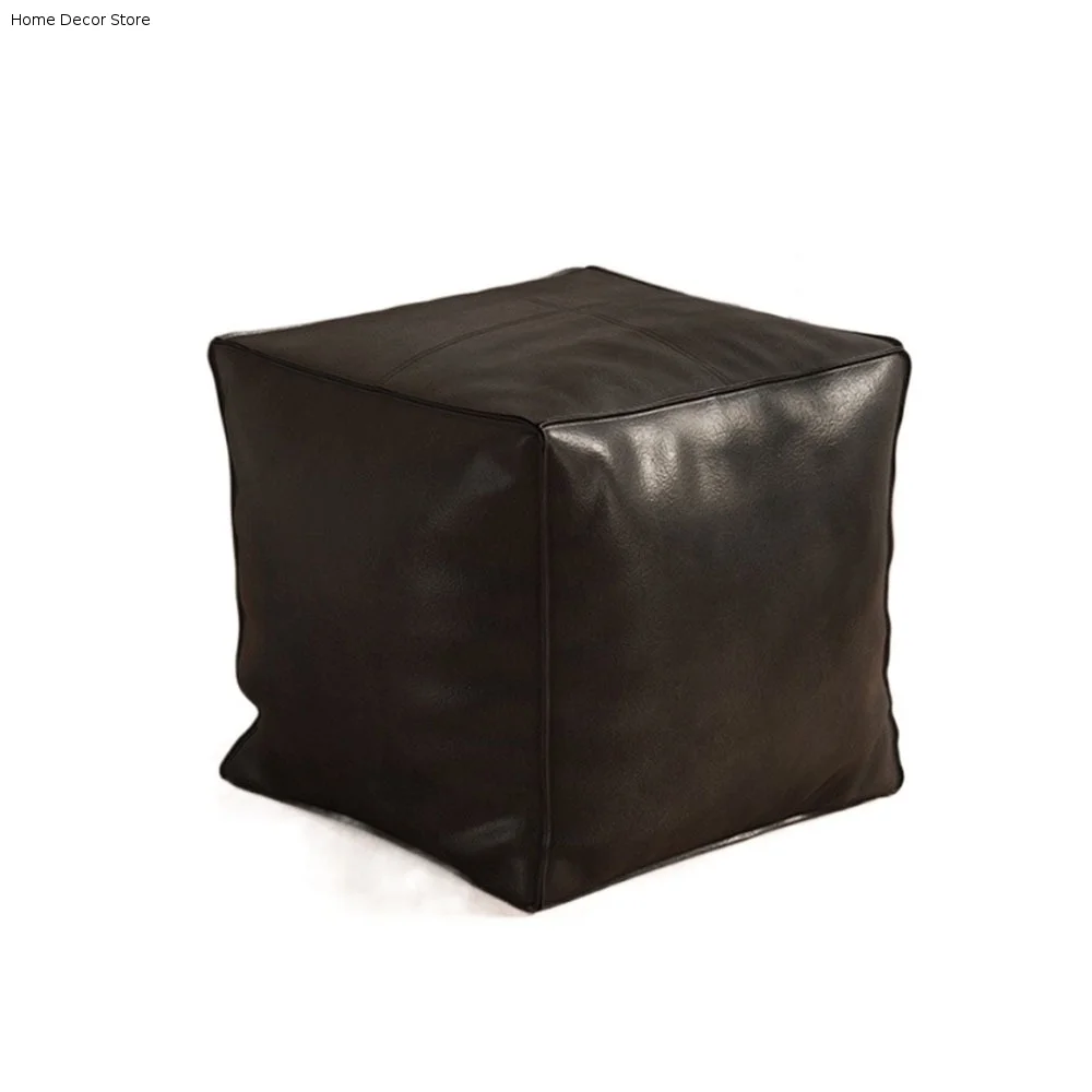 Light Luxury Non-Slip Storage Stool Large Capacity Waterproof PU Leather Ottoman No Fillings Square Moroccan Pouf Home