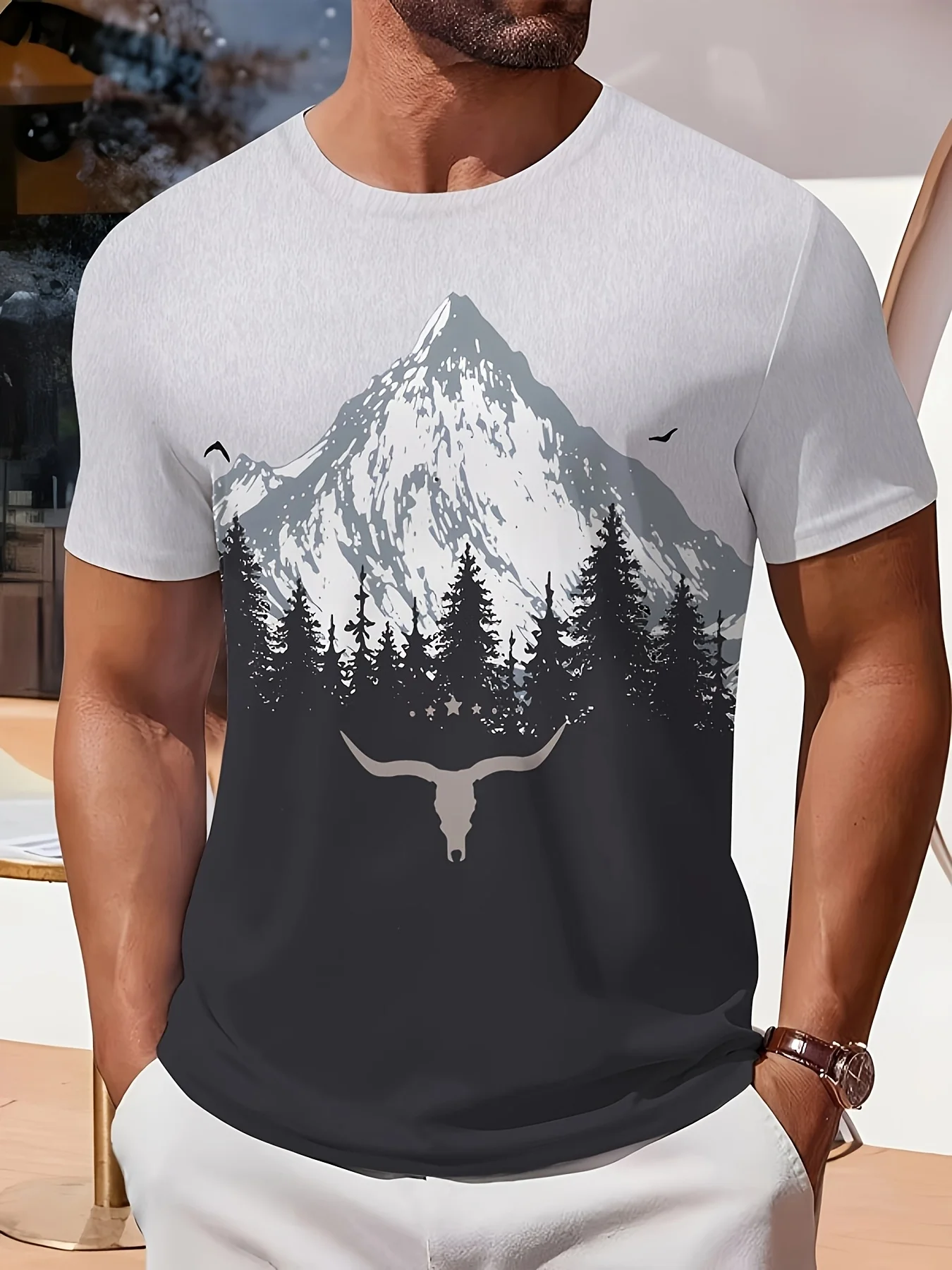 Unisex Retro Streetwear Loose Baggy Fit 3D Vivid Nature Scene Full Sublimation Graphic Print Short Sleeve Tee